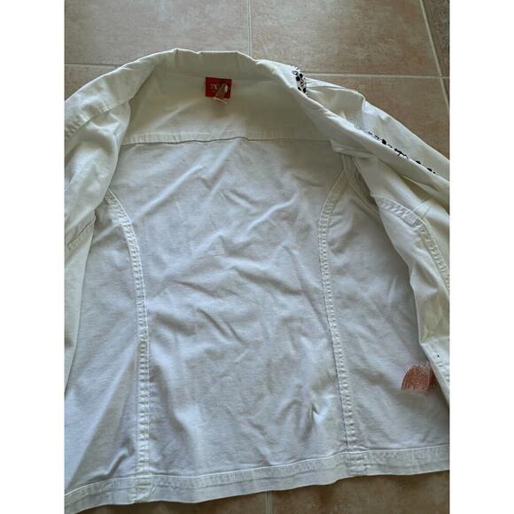 Hearts of Palm White Brown Wood Beads Pockets 3/4 Sleeve Cropped Jacket size 16W - Picture 4 of 13